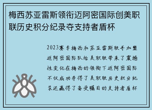 梅西苏亚雷斯领衔迈阿密国际创美职联历史积分纪录夺支持者盾杯